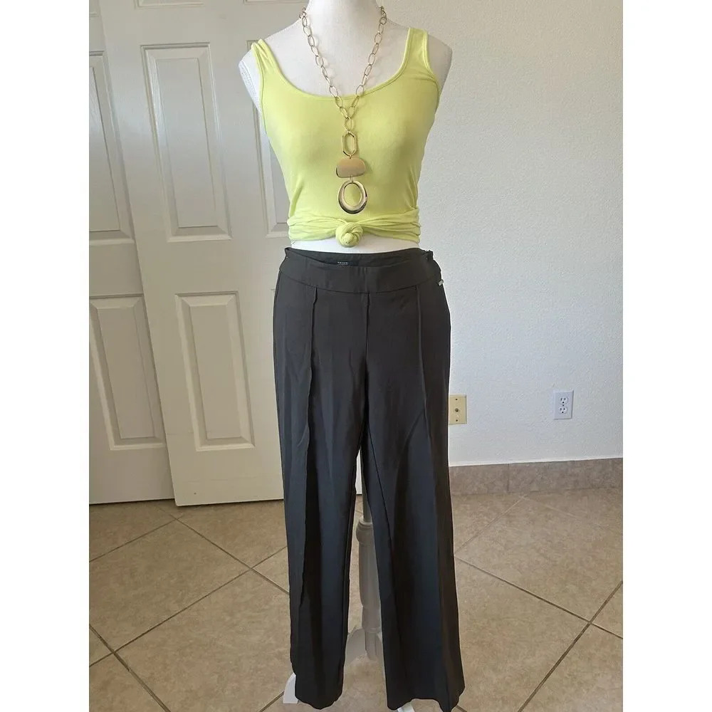 tahari womens pants green size 4 zipper on the side‎ flat front